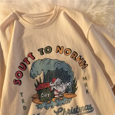 美式宽松短袖t恤女大码纯棉韩版情侣装夏季半袖欧美怪味甜酷上衣商品大图