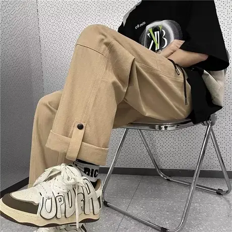 日系耐磨工装裤男春秋季潮牌痞帅阔腿裤胖子大码直筒宽松休闲裤子商品大图