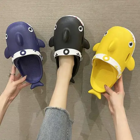 可爱鲨鱼包头半拖鞋女夏季ins潮时尚网红外穿厚底防滑沙滩凉拖鞋商品大图
