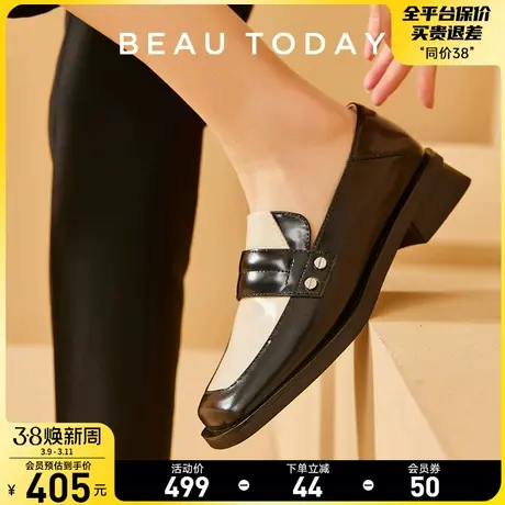 BeauToday真皮乐福鞋女BT英伦单鞋小皮鞋豆豆鞋轻便女鞋黑色鞋子商品大图