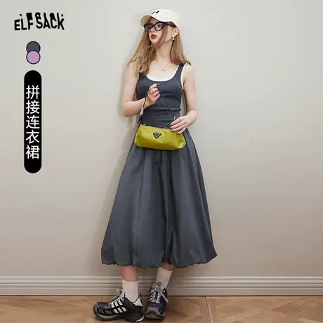 妖精的口袋针织拼接修身吊带连衣裙女2024年新款小个子设计感裙子商品大图