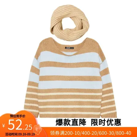艾格冬装条纹套头个性百搭休闲长袖针织衫女Y156商品大图