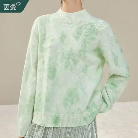 茵曼羊毛马海毛半高领毛衣女2023冬季新款长袖宽松保暖针织衫上衣图片