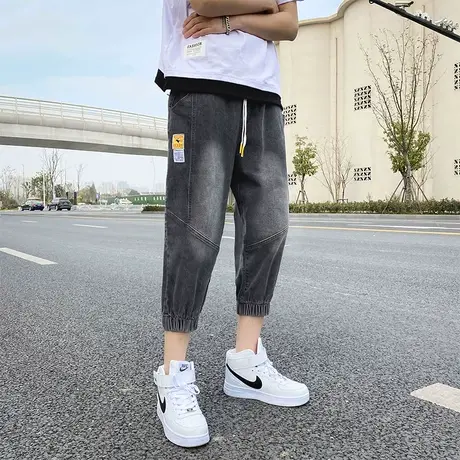 男士牛仔裤五分中裤2023新款春夏季韩版潮流束脚裤子薄款七分短裤商品大图