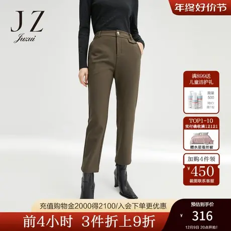 【断码秒】玖姿奥莱咖啡棕休闲都市显瘦简约通勤直筒女裤春季新款商品大图