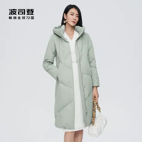 波司登女冬季鹅绒羽绒服长款修身高领连帽设计防风保暖纯色商务风商品大图