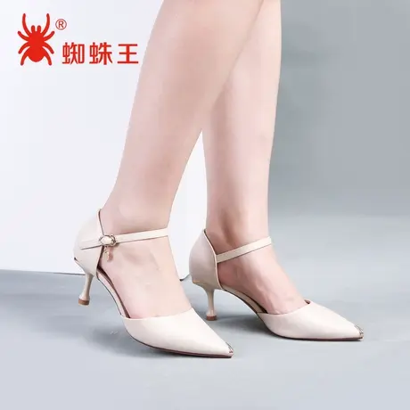 蜘蛛王女鞋秋季断码清仓尖头通勤细跟高跟鞋中空包头一字带凉鞋女商品大图