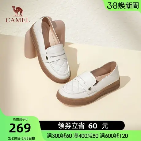 骆驼女鞋2024春新款舒适柔软乐福鞋时尚通勤百搭小皮鞋豆豆鞋女图片