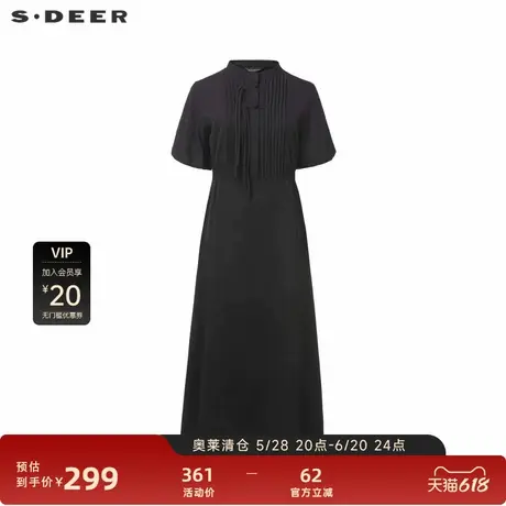 【sdeer奥莱】圣迪奥女装圆领盘扣风琴褶新中式连衣裙S242Z12P3图片
