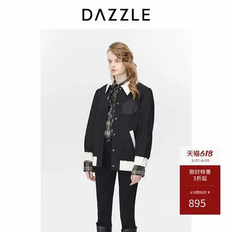 DAZZLE地素奥莱撞色拼接短外套冬季休闲复古夹克上衣女商品大图