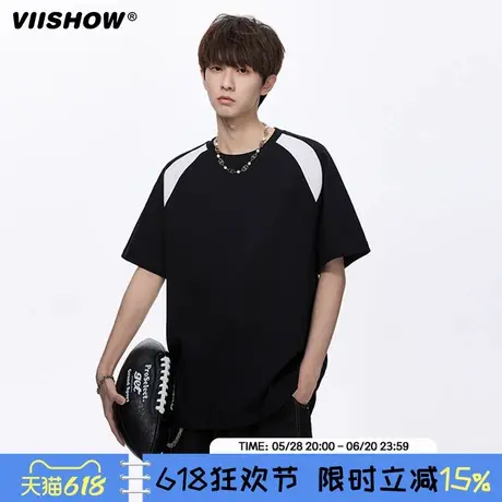 VIISHOW美式拼接撞色运动短袖T恤男夏季潮牌宽松休闲圆领t半袖衫商品大图
