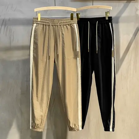 冰丝束脚运动裤男宽松弹力速干裤拼接九分裤子男士休闲裤夏季薄款商品大图