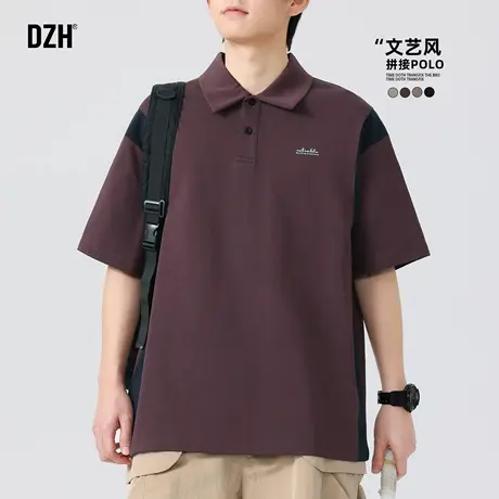 男生暗紫色弹力polo衫男短袖夏季潮牌2025新款t恤宽松基础款半袖商品大图
