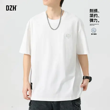 青少年白色短袖男款美式潮牌2025新款夏季刺绣t恤宽松圆领体恤衫商品大图