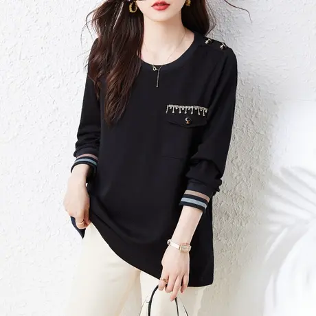 长袖T恤女春秋季新款宽松加肥大码女装中年妈妈减龄百搭显瘦卫衣商品大图
