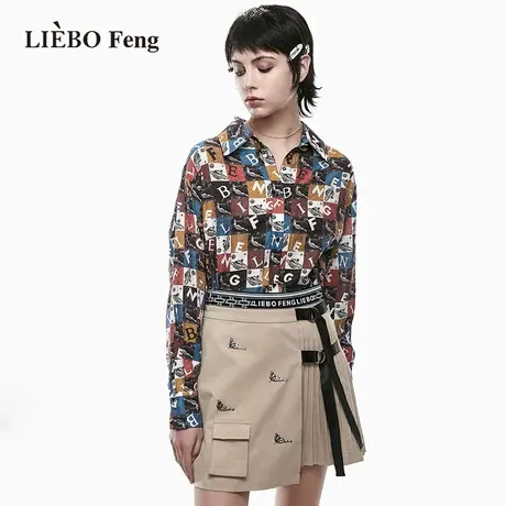 裂帛LIEBOFeng商场同款夏设计师法式衬衣油画风印花雪纺长袖衬衫图片