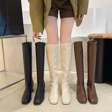 永希长筒靴女复古高跟不过膝靴子2023新款爆款春秋高级洋气瘦瘦靴图片