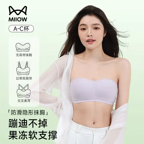 猫人无肩带内衣女小胸聚拢防滑无痕抹胸半杯薄款透气2025新款文胸图片