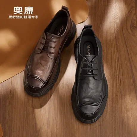 奥康 男鞋2025秋季德比鞋真皮舒适拼接系带皮鞋门店发货商品大图