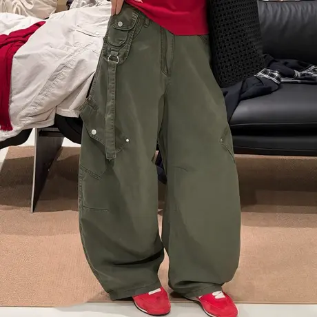 美式复古弯刀工装休闲裤女2025秋季新款高腰宽松阔腿时尚直筒裤子商品大图