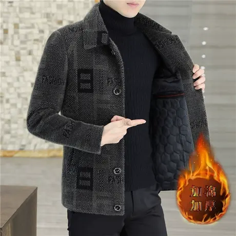 加棉加厚毛呢大衣男青年修身金貂绒呢子夹克韩版短款翻领貂绒风衣图片