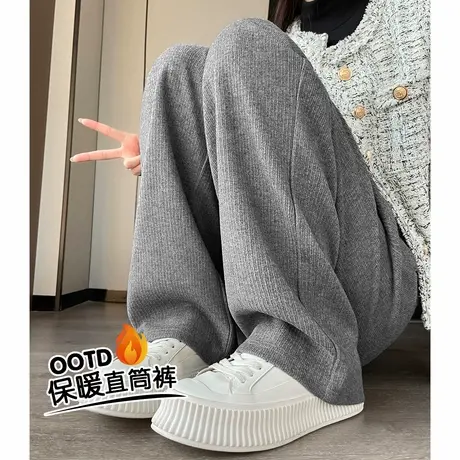 唐狮2025秋冬新款女休闲裤雪尼尔高腰直筒zy商品大图