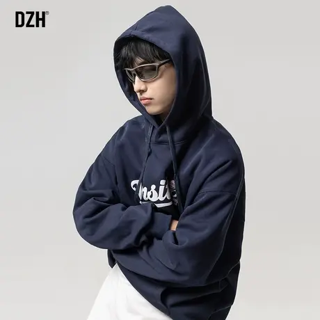 男生藏青色连帽卫衣男纯棉秋季潮牌男装2023新款长袖重磅上衣宽松商品大图