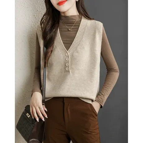 针织背心女士毛衣2023春秋新款叠穿马甲坎肩宽松V领秋冬马夹外搭图片