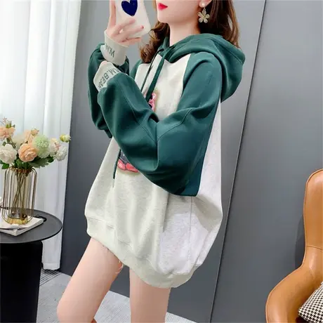 宽松慵懒风休闲连帽卫衣女秋季2022新款韩版卡通印花减龄上衣外套商品大图