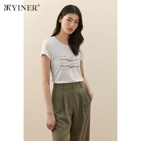 YINER音儿商场同款女装2021秋季新款低圆领短袖毛针织衫商品大图