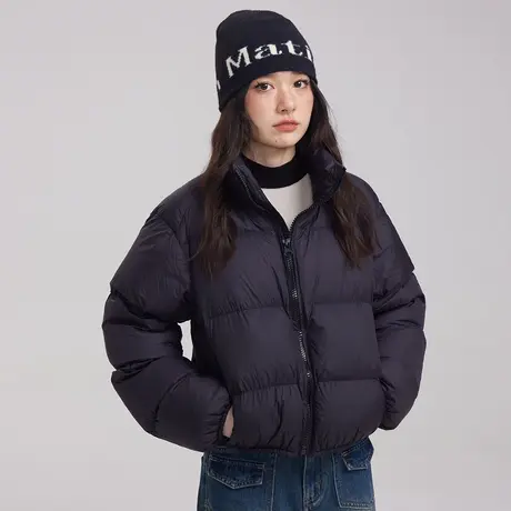 尔给小众加厚小个子黑色立领短款羽绒服女冬2023年新款面包服外套图片