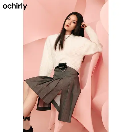 【七七酱专享】欧时力 温柔风绞花针织衫新款秋套头短款上衣圆领图片