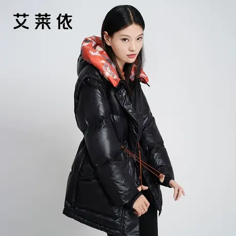 艾莱依新品印花羽绒服女短款亮面白鸭绒冬装设计感小众冬季外套图片