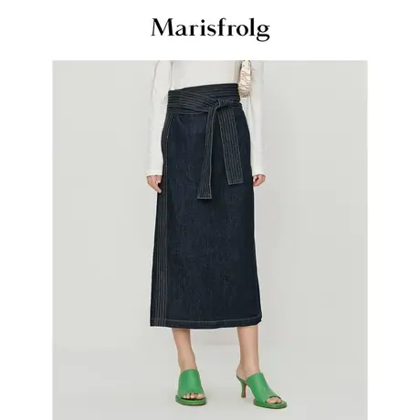 【质感百搭系列】玛丝菲尔半身裙春季新款腰封牛仔长款半身裙图片