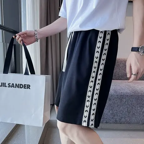 夏季男士短裤五分裤裤子沙滩裤宽松直筒潮流休闲运动学生条纹中裤商品大图