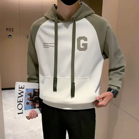 连帽卫衣男春秋季新款潮牌休闲小众设计感拼色插肩长袖上衣外套图片