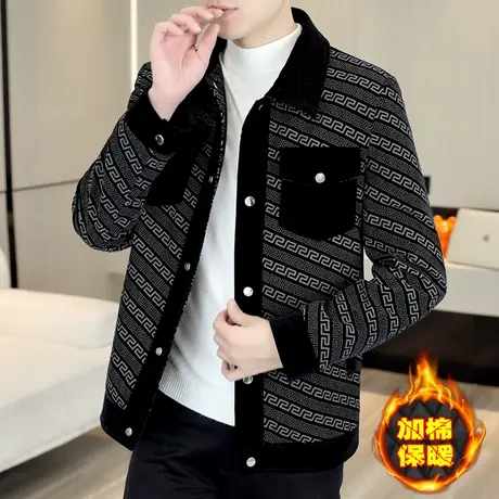 外套男士秋冬季加棉保暖上衣潮牌痞帅高端男装灯芯绒工装加厚夹克商品大图