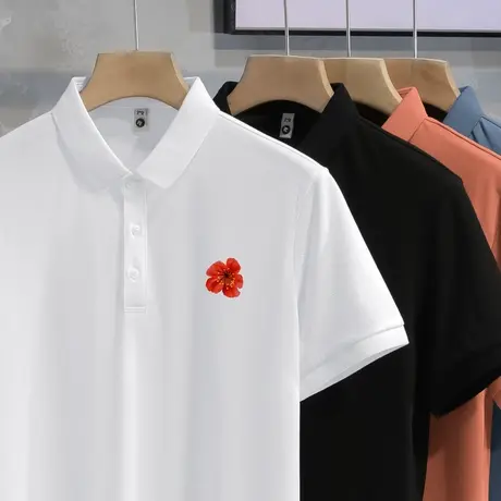 短袖t恤男装翻领polo衫保罗珠地冰丝凉感夏季半袖白色上衣服体恤商品大图