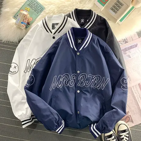 秋冬季男士夹克外套休闲ins潮牌情侣装棒球服宽松开衫港风上衣服商品大图
