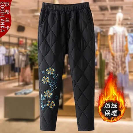 中老年人棉裤女外穿加绒加厚中年妈妈冬装新款加肥加大码羽绒裤女商品大图