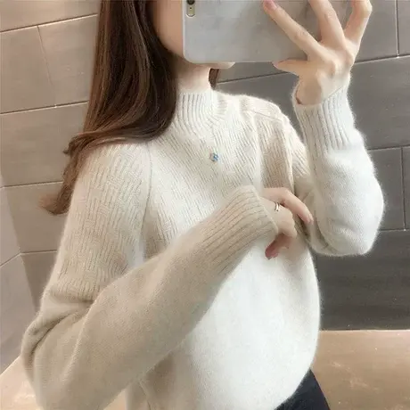 半高领毛衣女宽松外穿2022秋冬新款短款女士毛衣针织衫洋气内搭潮商品大图