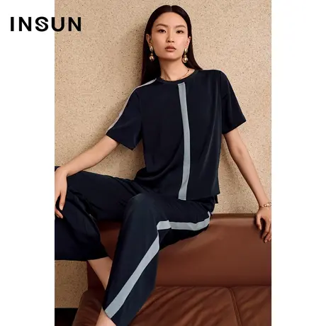 INSUN恩裳专选夏季条纹天蓝色休闲衬衫商品大图