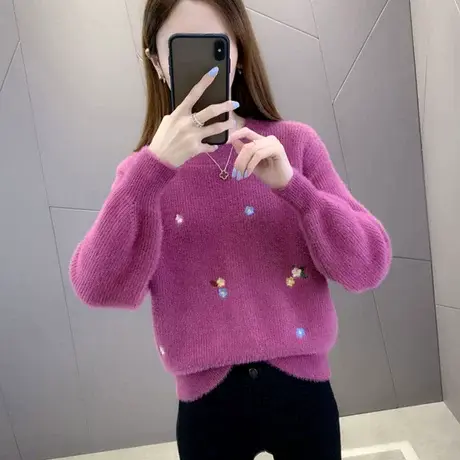 女士水貂绒毛衣女加厚女装冬季2021年新款爆款时尚洋气打底衫秋冬商品大图