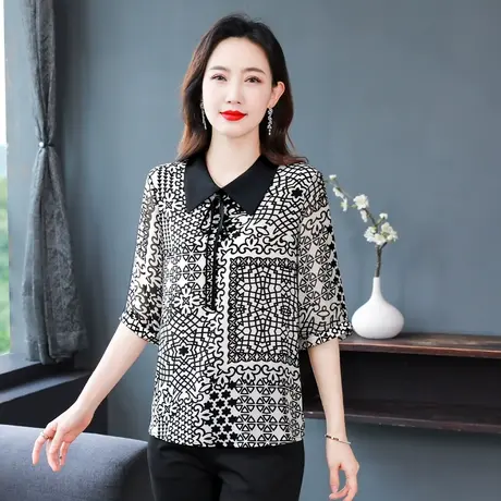 今年流行新款雪纺衫女2023夏季娃娃领薄款洋气减龄女上衣显瘦小衫商品大图