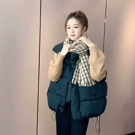 欧洲站2023冬简约外穿羽绒棉马甲女短款无袖棉外套加厚背心面包服商品大图