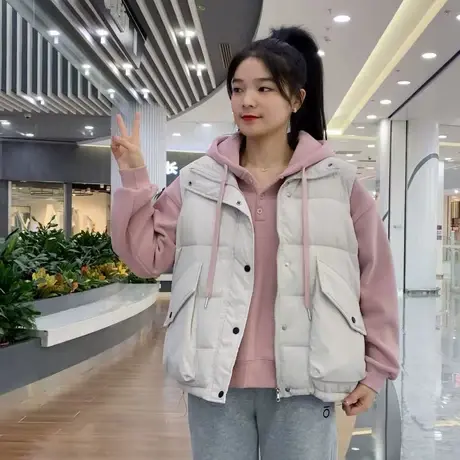时尚羽绒棉马甲女2023秋冬新款韩版马夹外穿短款无袖坎肩背心外套商品大图