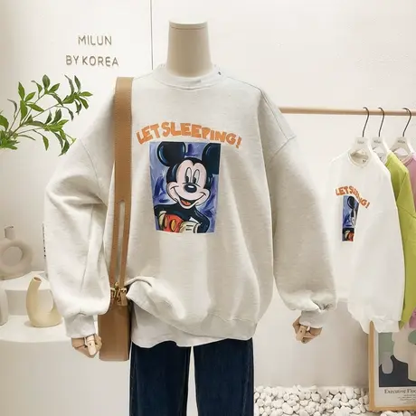 韩国东大门上衣2022春季新款ins油画卡通假两件卫衣慵懒休闲大码图片