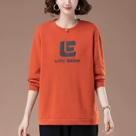 卫衣女春秋薄款宽松加肥加大码女装中年妈妈印花百搭显瘦圆领上衣图片