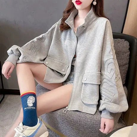 卫衣女春秋季韩版宽松bf慵懒风ins薄款棒球服拉链开衫带帽外套潮商品大图