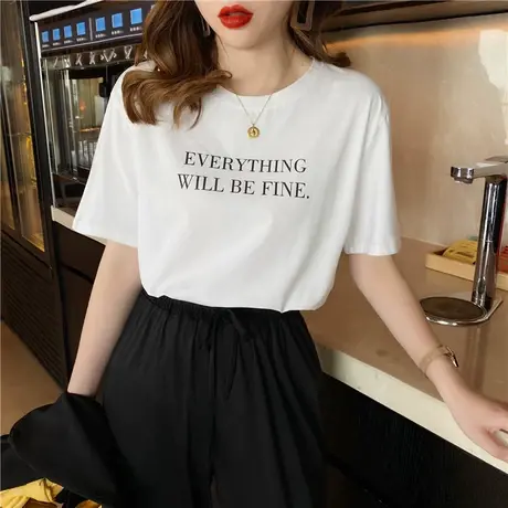 短袖t恤女2022年新款夏季字母宽松韩版薄款显瘦打底衫女超火上衣商品大图